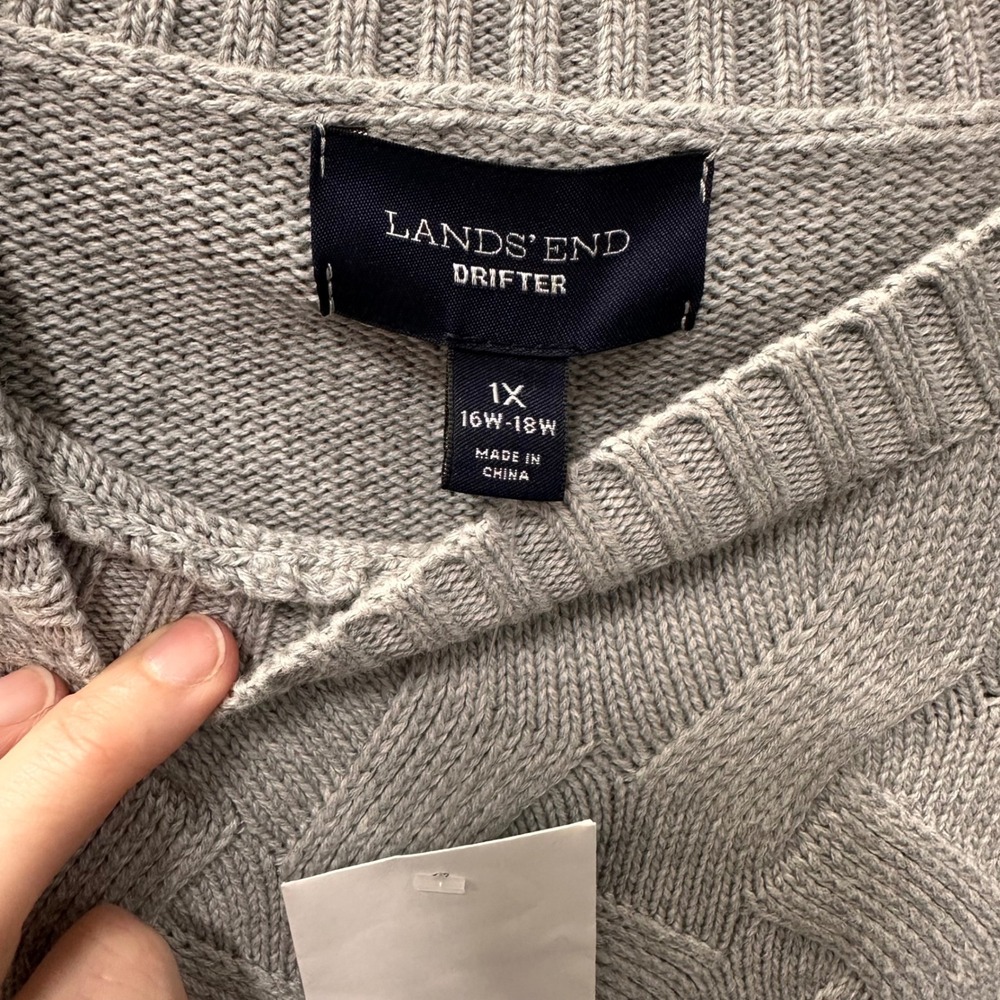 Lands End 1X Drifter Sweater Grey Cable Knit Preppy Classic - Picture 4 of 8